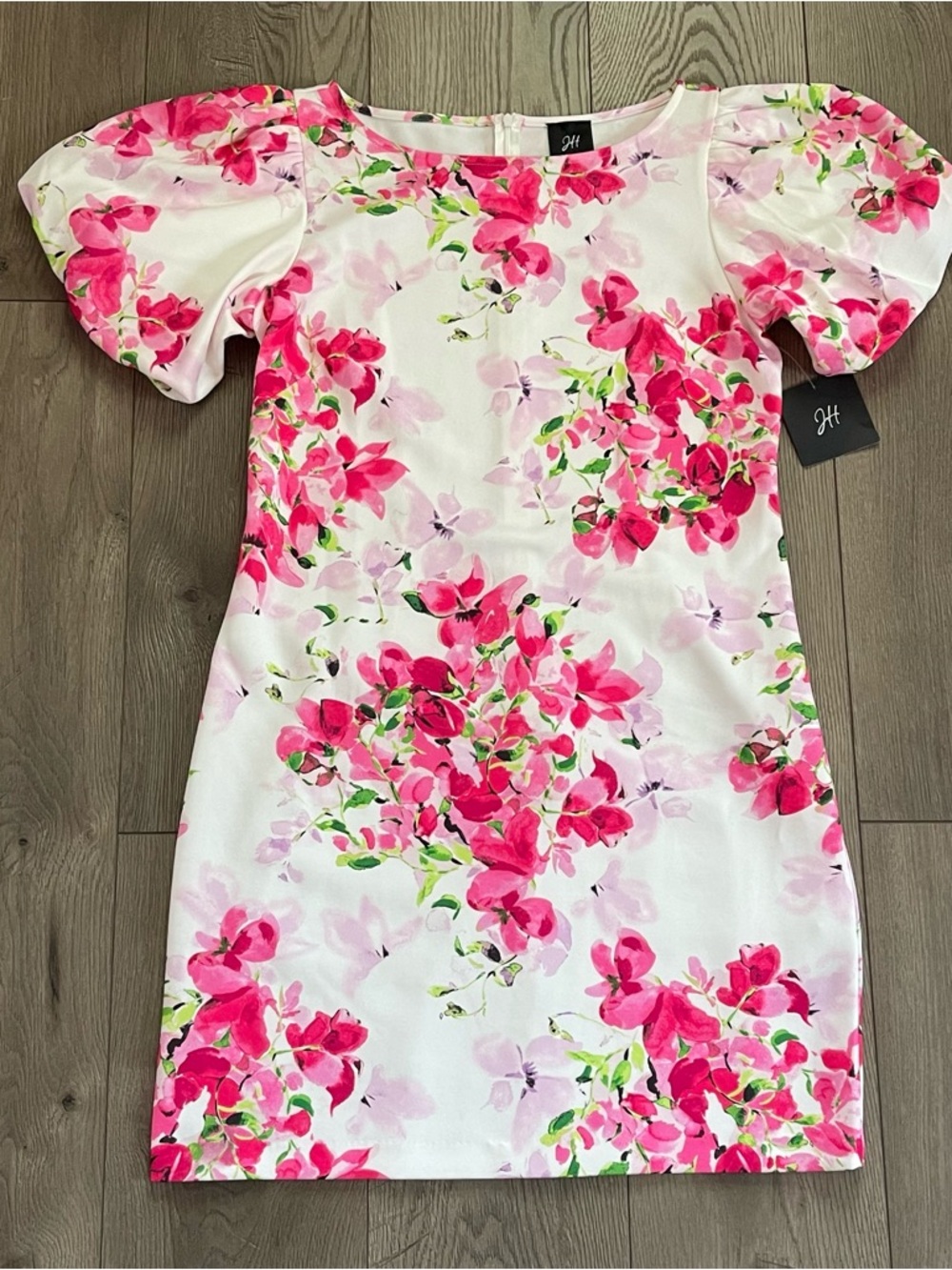 NWT Jessica Howard JH Pink and White Floral Puff Sleeve Women’s Size 14 Dress